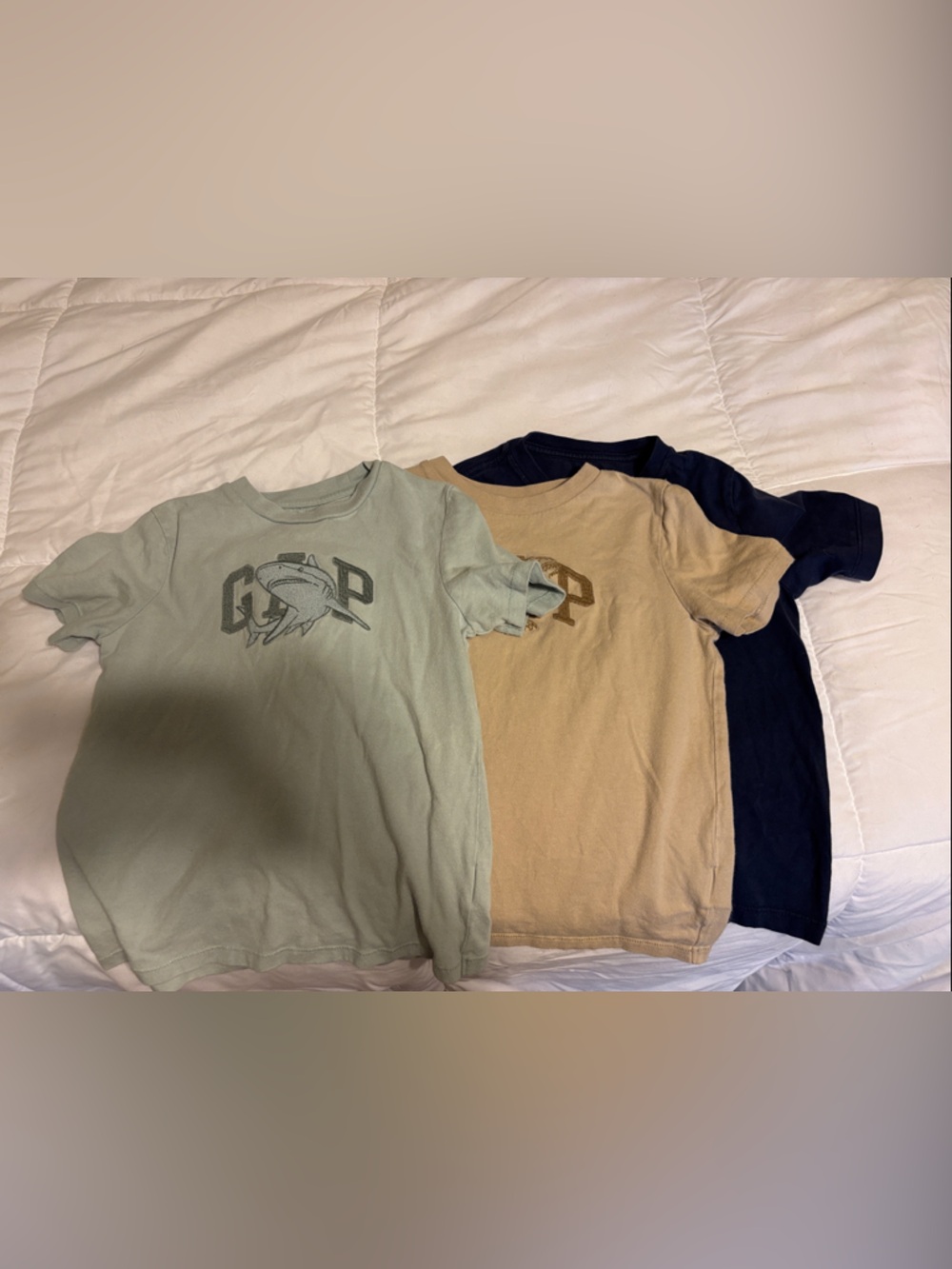 GAP Short Sleeve Tees in Sage Green, Khaki, and Navy